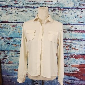 Tara Jarmon Womens Cream Casual Button-Down Shirt Size 38